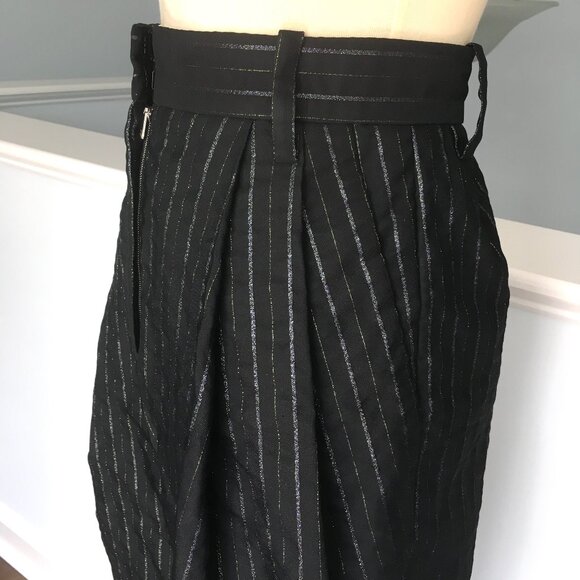 Marc Jacobs Black Wide Leg Pants 4 2 0 XS Barrel High Rise Striped Pleated - Picture 6 of 14